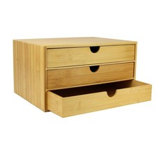 Listing image for Desktop 3 Drawer Organiser Bamboo Storage Draw Tidy Stationary Office Art - Wide