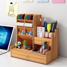 Listing image for Office Study Desk Wooden Pen Pencil Storage Holder Organizer Box Tidy Shelf Case