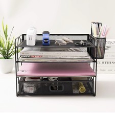 Listing image for 4-Trays Desktop File Organizer, Mesh Office Desk Supplies Organizer Document