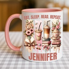 Listing image for Book Lover Mug with Name | Gift for Readers Christmas Stocking Filler Pink Theme