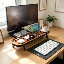 Listing image for Wooden Desk Organizer Tray – Brown Tabletop Storage for Office, Home, Tablet