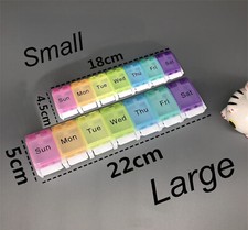 Listing image for Large 7 Days Weekly Pill Box Colourful Tablet Storage Case Medicine Button Open