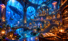 Listing image for The Library Beneath the Ocean Fantasy Underwater Poster Print Framed Canvas Art