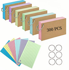 Listing image for 300 PCS 3x5 Inch Flash Cards with 6 Rings Multicolor Ruled Study Set Pack UK