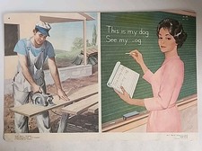 Listing image for Pre-reading Skills 1965 Home School Teaching Aid Poster 12"x18" Dog Woodworking