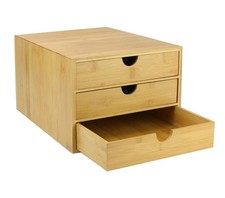 Listing image for Desktop 3 Drawer Organiser Bamboo Storage Draw Tidy Stationary Office Art - Slim