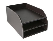 Listing image for OSCO Brown Faux Leather Three Tier Letter Tray | A4 | Desk File Organiser | Pape